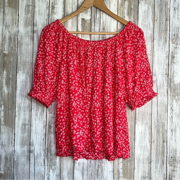 LOFT Smocked Floral Dot Peasant Blouse - Picture 2 of 5